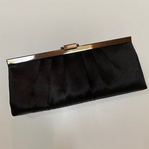 Black satin clutch with optional chain